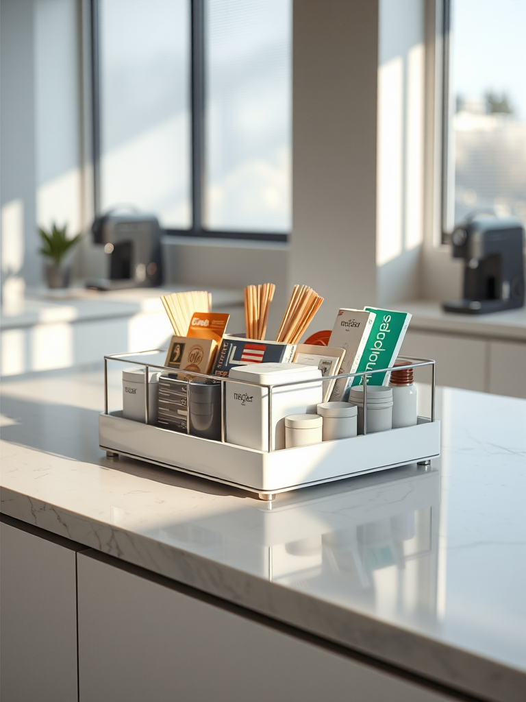 Mind Reader Condiment Station review showing countertop setup